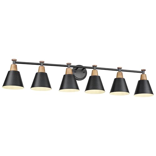 FEMILA Black 6 Light Bathroom Vanity Light, Vintage Bathroom Light Fixtures Over Mirror, E26 Base, 4FG59B-6W BK - color: Matte Black, size: 45"