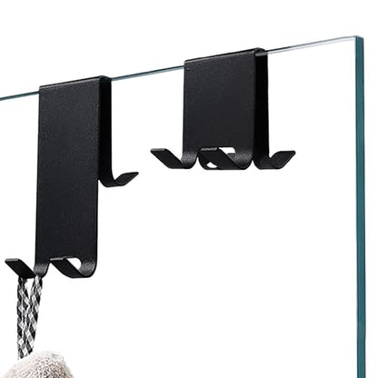 Over The Door Hooks, 2 Pack Heavy Duty Stainless Steel Door Hanger Hooks for Bathroom, Towel Hook for Hanging, Towel Rack Robe Organizer for Towels, Razor Holder, No Drilling, Black