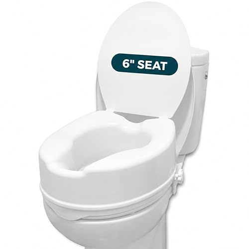 PEPE Mobility Raised Toilet Seat with Lid for Elderly 6" High | Fits Round and Elongated up to 15" Wide, Commode Seat with Sturdy Brackets, Medical Aid - color: 6 Inch