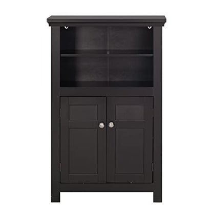 Spirich Bathroom Storage Cabinet with 2 Doors and Open Shelves, Espresso | Adjustable Shelves, Anti-Tip Device, 23.62"W x 11.81"D x 37.2"H, Floor Cabinet for Bathrooms, Entryways, & Living Rooms - size: 37.2'' Tall