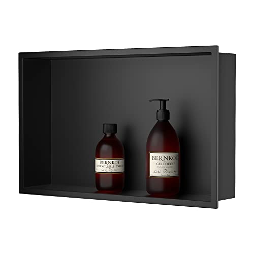 Stainless Steel Shower Niche 20" X 12" Matte Black No Tile Needed | Recessed shower niche,bathroom niche shower for shampoo & soap storage,space-saving,horizontal built-in shower niche shelf - color: Matte Black, size: 20" X 12"