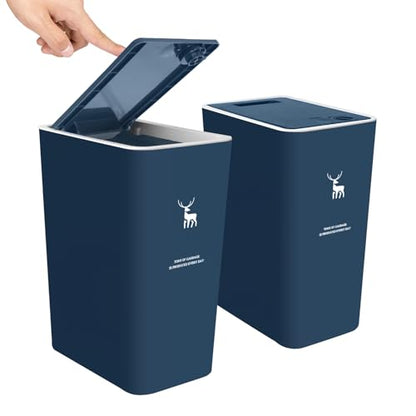 XPIY Trash Can with Lid, 2 Pack 4 Gallons/15 Liters Garbage Can with Press Top, Small Trash Can Dog Proof, Plastic Trash Bin, Waste Basket for Bathroom|Kitchen|Bedroom|Office (2, Blue) - color: Blue