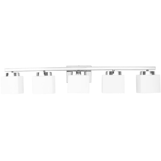 5-Light Modern Chrome Vanity Light Fixture with White Glass Shade for Bathroom Over Mirror, 40 Inches - color: ‎Polished Chrome, size: 5-Light
