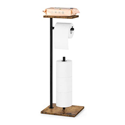 Rustic Brown Farmhouse Toilet Paper Dispenser - FreeStanding Tissue Roll Holder with Shelf for Bathroom Toilet Paper Storage - color: Brown