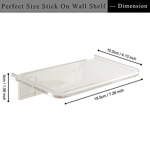 JDYOOMI Acrylic Floating Wall Shelves - Small Stick-on Wall Mounted Phone Shelf Holder Wipes Rack Smart Speaker Shelf for Bathroom,Kitchen,Toilet,Bedroom,Office - Translucent - color: Translucent