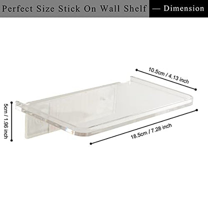 JDYOOMI Acrylic Floating Wall Shelves - Small Stick-on Wall Mounted Phone Shelf Holder Wipes Rack Smart Speaker Shelf for Bathroom,Kitchen,Toilet,Bedroom,Office - Translucent - color: Translucent