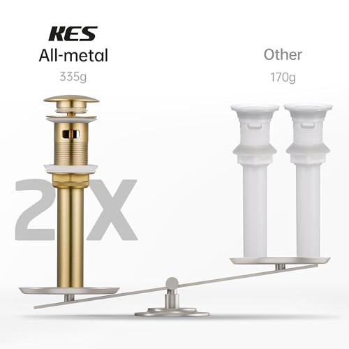 KES Vessel Sink Drain Pop Up Drain with Overflow Bathroom Stopper Assembly Brushed Gold for 1.6"-1.9" Sink Hole, All Metal Rustproof Brass and 304 Stainless Steel, S2008A-BZ | Brass and 304 Stainless Steel, Vanity Bathroom Stopper Assembly, Bathroom Use,