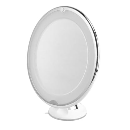 Baluue 7X Magnifying Makeup Mirror with Led, Round 8" Lighted Travel Vanity Tabletop Mirror, Portable Locking Suction Cup and 360° Rotation, Without Battery - size: 8"L x 8"W
