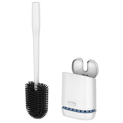 MR.SIGA Toilet Bowl Brush and Holder, Wall Mounted Toilet Brush, White | Automatic lid design, sturdy handle, upgraded ventilation, flat rubber head dries quickly - color: White, size: 4.8"L x 3.1"W x 15.7"H