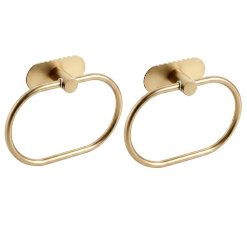 Towel Ring Self Adhesive No Drill Hand Towel Holder for Bathroom SUS 304 Stainless Steel Brushed Nickel (Gold 2 Pcs) - color: Gold(2 Pcs)