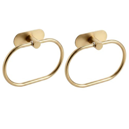 Towel Ring Self Adhesive No Drill Hand Towel Holder for Bathroom SUS 304 Stainless Steel Brushed Nickel (Gold 2 Pcs) - color: Gold(2 Pcs)