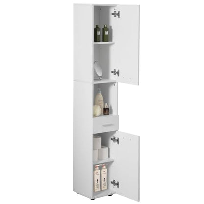 71.5 Inches Tall Thin Corner Shelf Floor Cabinet with 2 Doors, 1 Drawer, Freestanding Linen Tower Cabinet - Perfect for Bathroom, Living Room, Kitchen or Home Office, White