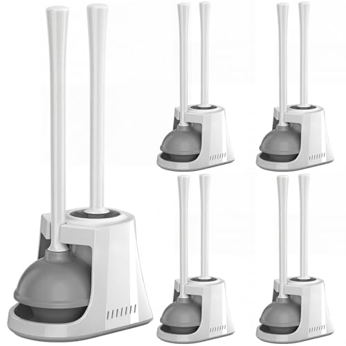 Reallnaive 4 Set Toilet Plunger and Brush Set with Ventilated Holder 2 in 1 Toilet Bowl Brush and Heavy Duty Plunger Combo Bathroom Cleaning Kit for Home and Commercial Bathrooms Drainage(White) - color: White