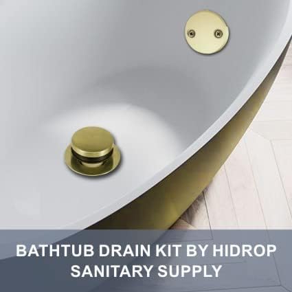 HIDROP Brushed Gold Bathtub Drain Assembly Kit, 2-Hole Overflow Faceplate | Tip Toe, 304 Stainless Steel and Brass, Universal Fine/Coarse Thread fit 1-3/8" or 1-1/2" Tub Drain, Tub Drain Replacement - color: Gold, style: 2 Holes