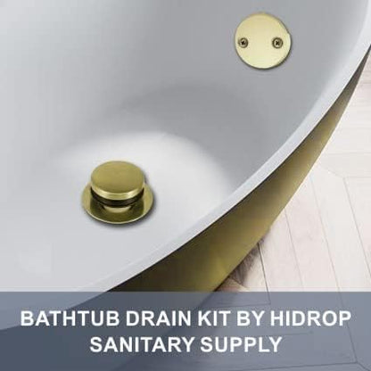 HIDROP Brushed Gold Bathtub Drain Assembly Kit, 2-Hole Overflow Faceplate | Tip Toe, 304 Stainless Steel and Brass, Universal Fine/Coarse Thread fit 1-3/8" or 1-1/2" Tub Drain, Tub Drain Replacement - color: Gold, style: 2 Holes