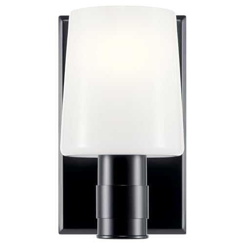 Kichler Adani 8.5" 1-Light Wall Sconce Light, Black | Opal glass creates soft ambient lighting for bathrooms, kitchens, bedrooms and hallways, 55174BK - color: Black, size: 8.5"