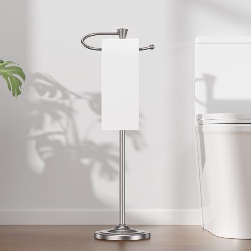 Toilet Paper Holder Free Standing, 25” H Stainless Steel Nickel Toilet Paper Stand, Weighted Base Floor Tissue Roll Holder for Bathroom,Toilet Roll Stand - color: Nickel