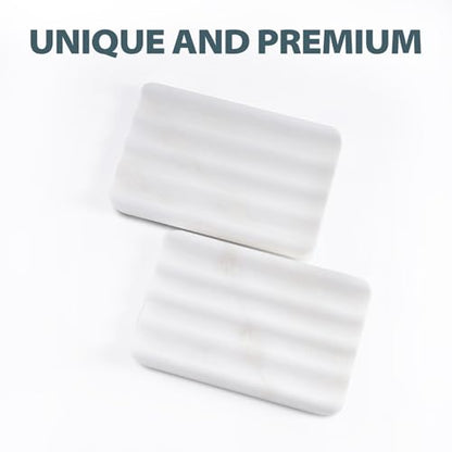 2 Pcs Soap Holder for Bathroom, Marble Soap Dish for Kitchen Countertop, Soap Tray with Creative Wavy Design, Soap Saver for Bath Tub, Sponges, African Natural Stone(Namib Bianco) - color: Namib Bianco