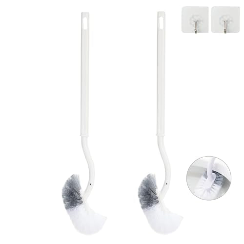 2 Pack Curved Toilet Bowl Brush Without Holder for Bathroom, Compact Toilet Brush Durable Under The Rim Household Deep Cleaning Brushes (White Toilet Brush Without Holder) - color: White Toilet Brush Without Holder