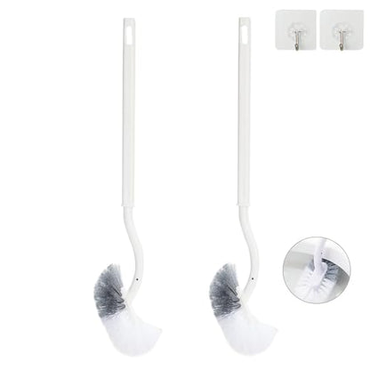 2 Pack Curved Toilet Bowl Brush Without Holder for Bathroom, Compact Toilet Brush Durable Under The Rim Household Deep Cleaning Brushes (White Toilet Brush Without Holder) - color: White Toilet Brush Without Holder