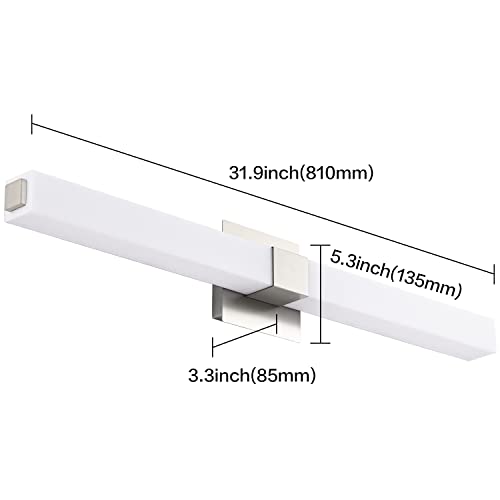 32in Bathroom Light Fixtures Over Mirror, Brushed Nickel Modern LED Vanity Lighting, Dimmable Bath Wall Lights Bright White Light - color: Brushed Nickel - Dimmable, size: 32 inch