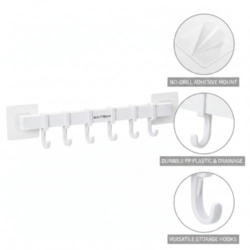 Adhesive Shower Caddy, 13.6-Inch Wide No-Drill Wall Mount Rack for Bathroom & Kitchen, PP Plastic Storage Organizer (1 PC) - color: White