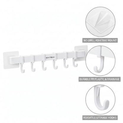Adhesive Shower Caddy, 13.6-Inch Wide No-Drill Wall Mount Rack for Bathroom & Kitchen, PP Plastic Storage Organizer (1 PC) - color: White