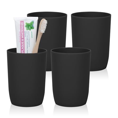 AstraLoom 4PCS Bathroom Tumbler Set, 9.5oz/280ml Unbreakable Toothbrush Holder Cups, Dishwasher Safe Plastic Organizer for Toothbrushes, Makeup Brushes & Vanity Counter, Black - color: Black