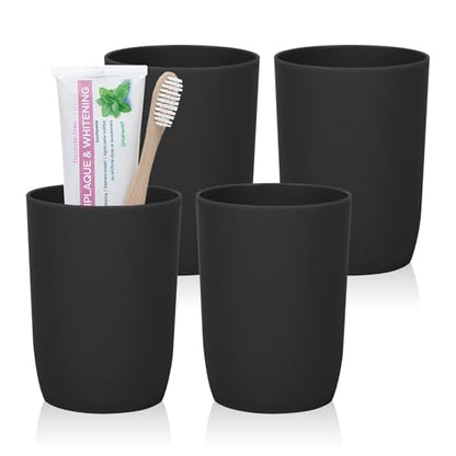 AstraLoom 4PCS Bathroom Tumbler Set, 9.5oz/280ml Unbreakable Toothbrush Holder Cups, Dishwasher Safe Plastic Organizer for Toothbrushes, Makeup Brushes & Vanity Counter, Black - color: Black