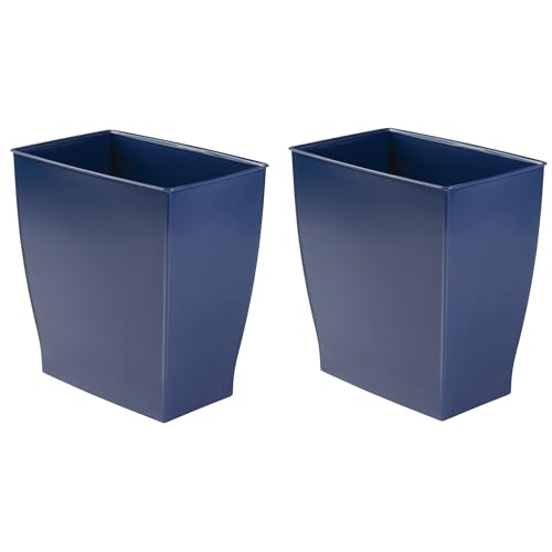 iDesign Small Plastic Bathroom Trash Can, Slim Rectangle Garbage Bin, 2-Pack | Bedroom, Office, Dorm, Navy Blue - color: Navy Blue, style: Pack of 2