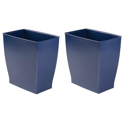 iDesign Small Plastic Bathroom Trash Can, Slim Rectangle Garbage Bin, 2-Pack | Bedroom, Office, Dorm, Navy Blue - color: Navy Blue, style: Pack of 2