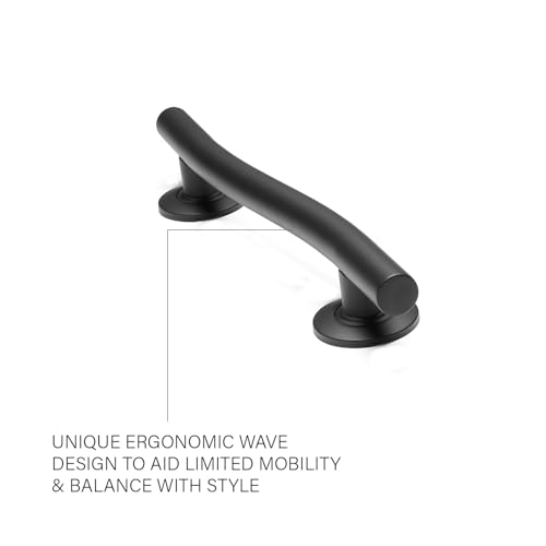 Seachrome 18'' Designer Wave Shaped Shower Grab Bar, Matte Black (GW-3518-QCR-MB) - color: Matte Black, size: 18