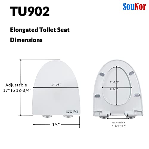 SouNor Easy Install and Clean Elongated Toilet Seat Soft Closing UF Material Durable Heavy Duty Top Fixing,White.