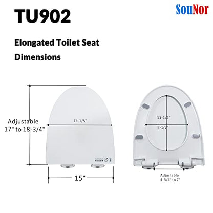 SouNor Easy Install and Clean Elongated Toilet Seat Soft Closing UF Material Durable Heavy Duty Top Fixing,White.
