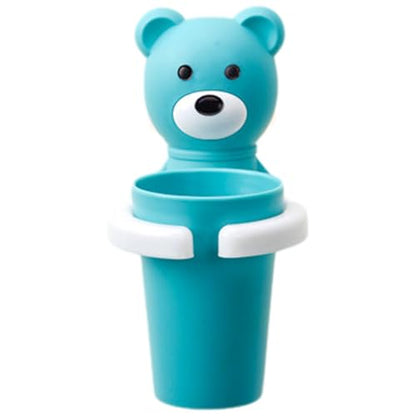 Kids Toothbrush Holder with Cup Set Bear Shaped Cute Toothbrush Holder Wall Mounted Toothbrush Holder Kids Children Home School Bathroom Supplies Gifts