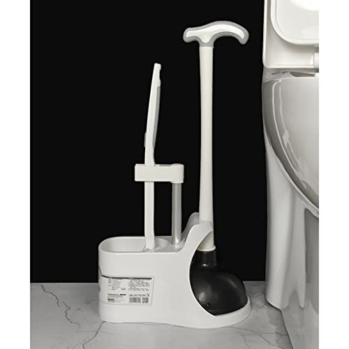 2 in 1 Heavy Duty Toilet Plunger Set with Holder Stand Base, Toilet Plunger and Brush, Bowl Brush and Plunger Combo for Bathroom Cleaning