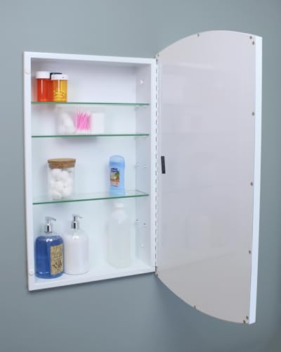 16x26 Harper Crescent Metal Framed Rectangle Recessed Bathroom Medicine Cabinet, Arced Mirror, 14x24 in-Wall Opening, Adjustable Glass Shelves, Magnet Close, White - color: White, size: 16x26