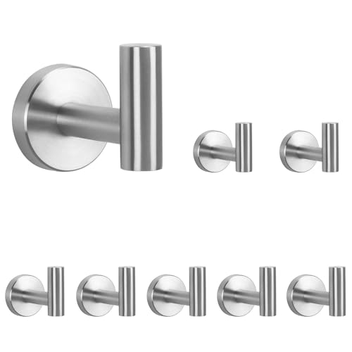 NearMoon Bath Towel Hooks- SUS 304 Stainless Steel Robe Hook Holder, Heavy Duty Coat Hook for Bathroom Livingroom Hotel Kitchen Garage, Wall Mounted (Brushed Nickel, 8 Pack) - color: Brushed Nickel, size: 8 Pack