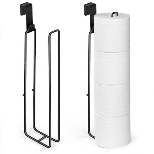 Black Over The Tank Toilet Paper Holder for 4 Roll Tissue Wall Mount 2pcs | Bathroom Toilet Paper Roll Storage Holder Brushed Nickel Metal Hanging Toilet Paper Holder Dispenser Organizer - color: K:hold 4 Rolls Tissue(2pcs,black)