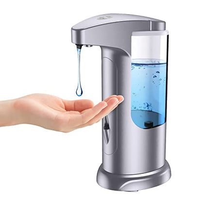 12.5oz Automatic Liquid Soap Dispenser, Touch-Free Battery Operated Adjustable Soap Dispensing, Volume Premium for Kitchen Bathroom Toilet - color: Silver