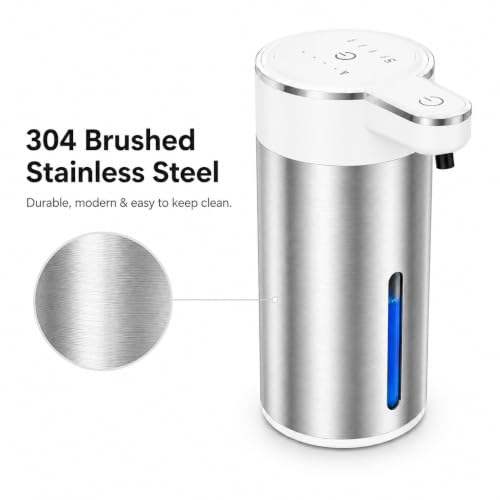 Automatic Liquid Soap Dispenser, Touchless Stainless Steel(White, Liquid) | 13.5 oz Capacity, 4 Adjustable Levels, USB Rechargeable Liquid Soap Dispenser for Bathroom and Kitchen - color: White, size: Liquid