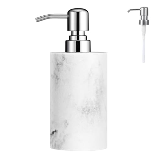 Luxspire Soap Dispenser, Cylinder-Shaped Soap Bottles, Gravel White, 1pack | 320ml Premium resin, modern cylindrical design easy clean pump, multi-purpose liquid storage - color: Marble