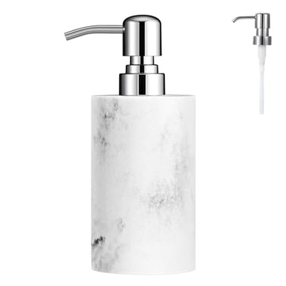 Luxspire Soap Dispenser, Cylinder-Shaped Soap Bottles, Gravel White, 1pack | 320ml Premium resin, modern cylindrical design easy clean pump, multi-purpose liquid storage - color: Marble