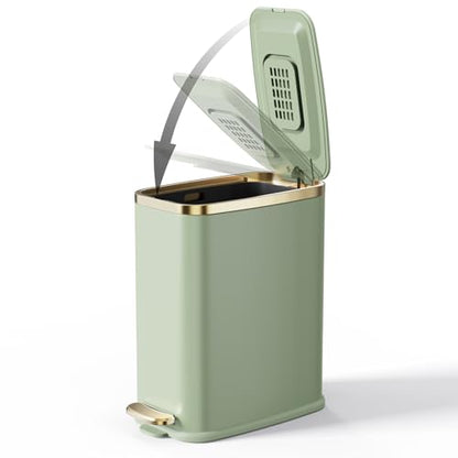 CEROELDA Small Bathroom Trash Can with Lid Soft Close-5L/1.3 Gal Slim Garbage Can-Metal Step Wastebasket-Rectangle Narrow Waste Bin for Office, Bedroom, Toilet, Live Room-Green - color: Green, size: 1.3 Gallon