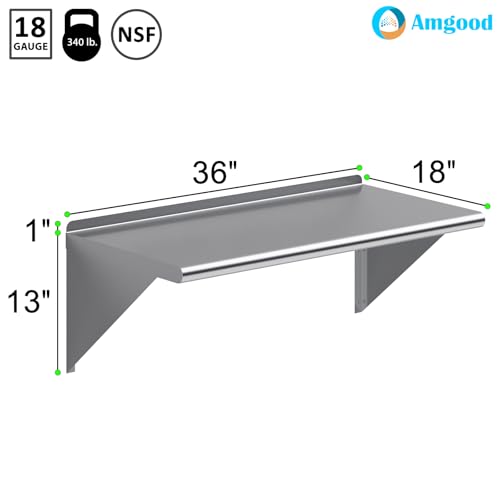 AmGood 36" Long X 18" Deep Stainless Steel Wall Shelf | NSF Certified | Appliance & Equipment Metal Shelving | Kitchen, Restaurant, Garage, Laundry, Utility Room - size: 36" Long X 18" Deep