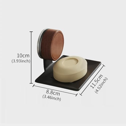 Soap Dish, Walnut and Stainless Steel, Soap Bar Holder for Shower Suction Cup Wall Mounted, No-Drilling Waterproof Sponge Holder (White)