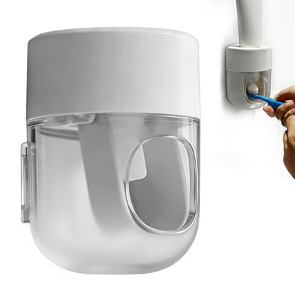 Toothpaste Dispenser, Automatic Squeezer, Multi-Functional No-Drill Wall-Mounted, White