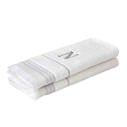 SKL Home Casual Monogram Hand Towel Set, N, 16x26, White 2 Count - color: Casual Monogram Hand Towel Set, size: Hand Towel Set, style: N