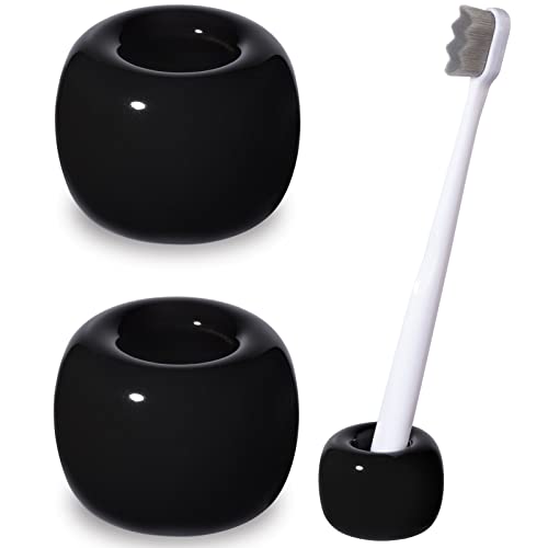 Urbanstrive Sleek Mini Ceramics Toothbrush Holder Stand for Bathroom Vanity Countertops (Black 2-Pack) - color: Black 2-pack