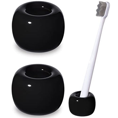 Urbanstrive Sleek Mini Ceramics Toothbrush Holder Stand for Bathroom Vanity Countertops (Black 2-Pack) - color: Black 2-pack